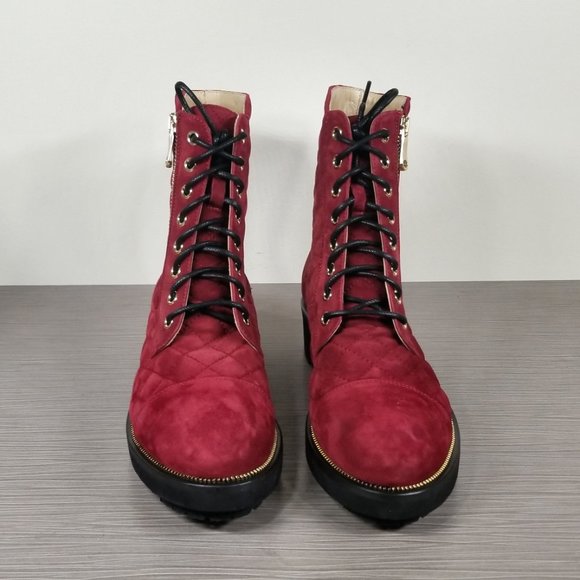 Ron White Tiffany Quilted Combat Booties, Red Suede, Womens Size 6 / 36 - Picture 2 of 10